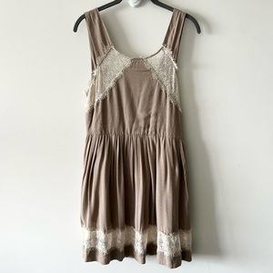 Free People Georgia Tan Taupe Mini Dress Lace Sleeveless B